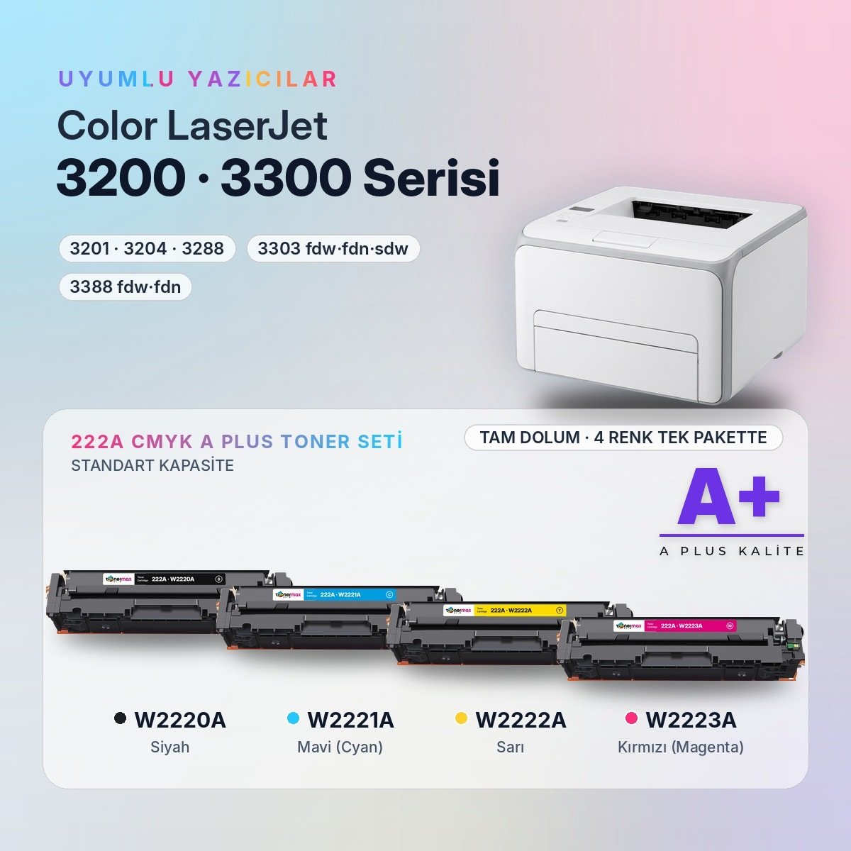 222A CMYK Muadil Toner Seti uyumlu yazıcı modelleri