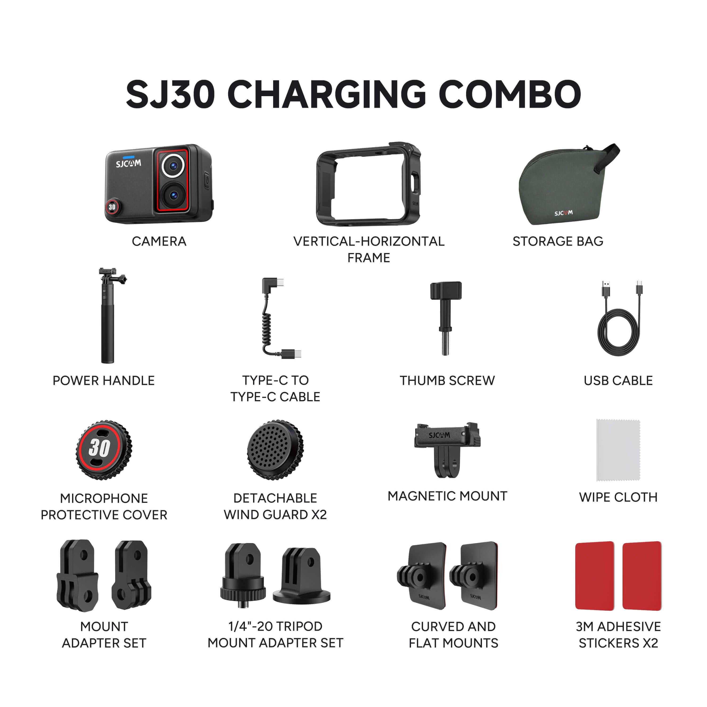 SJCAM SJ30 charging combo kutu içeriği
