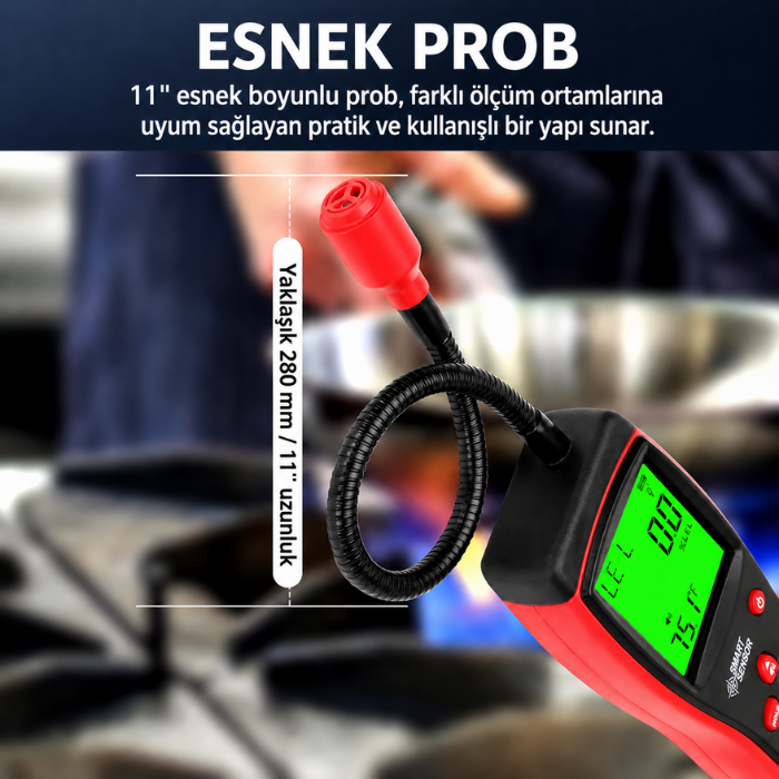 AS8800C Yanıcı Gaz Kaçak Dedektörü esnek ve uzun prob