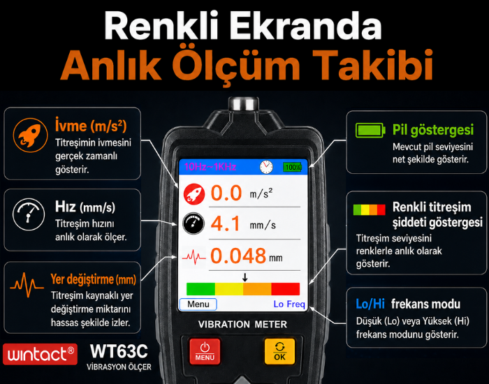 WT63C Vibrasyon Titreşim Ölçer Anlık Ölçüm Takibi