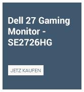 Metin "Fast Panel" yazılı "Dell 27 oyun monitörü — SE2726HG" yazıyor. Ürün bilgileri içeren etiket koyu mavi arka planlı dikdörtgen bir arka plan üzerinde gösterilir.