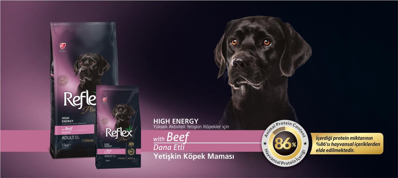 REFLEX PLUS KUZU ETLİ YETİŞKİN KÖPEK MAMASI Reflex Plus Biftekli High Energy Yetişkin Köpek Maması