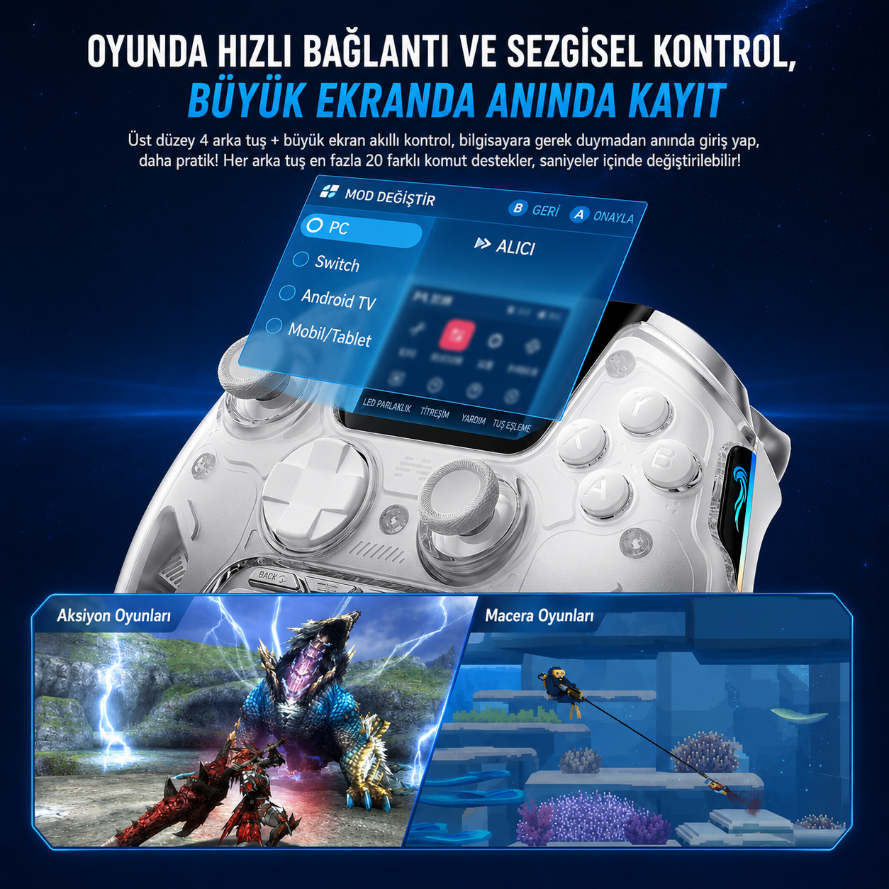 BEITONG KP50 Kablosuz Beyaz Gamepad (2.4G, Bluetooth, Kablolu)