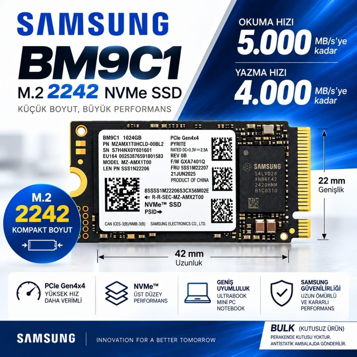 Samsung BM9C1 1TB M.2 2242 NVMe PCIe Gen4x4 SSD MZAMX1T0HCLD-00BL2