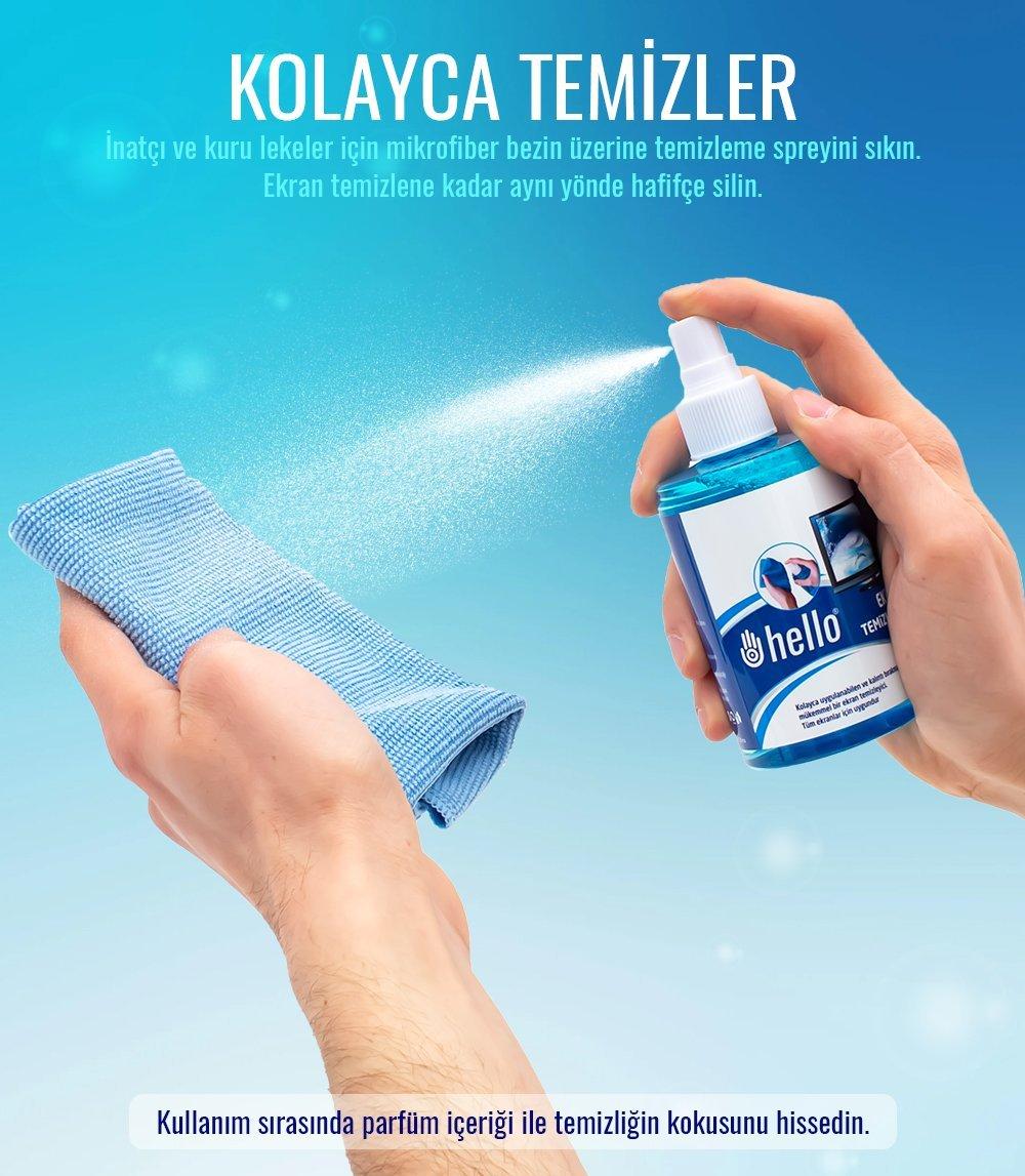 Hello HL-14408 Sprey + Fiber Bez + Fırça 200 Ml. Lcd Ekran Temizleme Seti