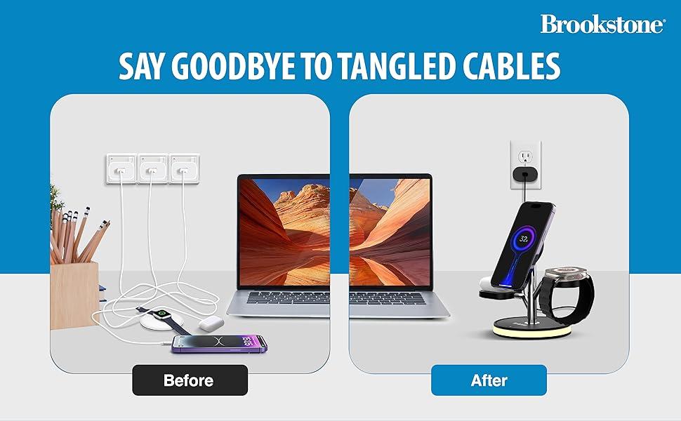 Brookstone 3'ü 1 arada Kablosuz Şarj Ağacı, Ofis ve Ev Oranizasyonunun Anahtarı.  Dağınıklık yok