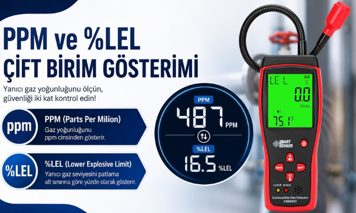 AS8800C Yanıcı Gaz Kaçak Bulucu | PPM ve LEL Çift Birim Gösterimi
