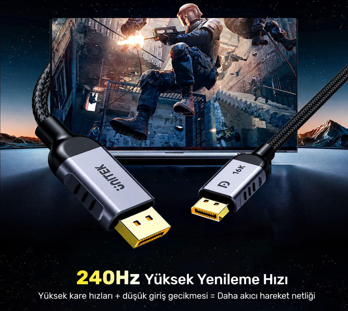 Unitek Displayport Kablo v2.1 16K 2Mt C1626GY01-2M