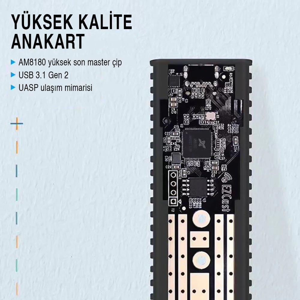 Powermaster M.2 Nvme SSD Destekli USB 3.1 Type-C SSD Harddisk Kutusu Sabit Sürücü Muhafazası