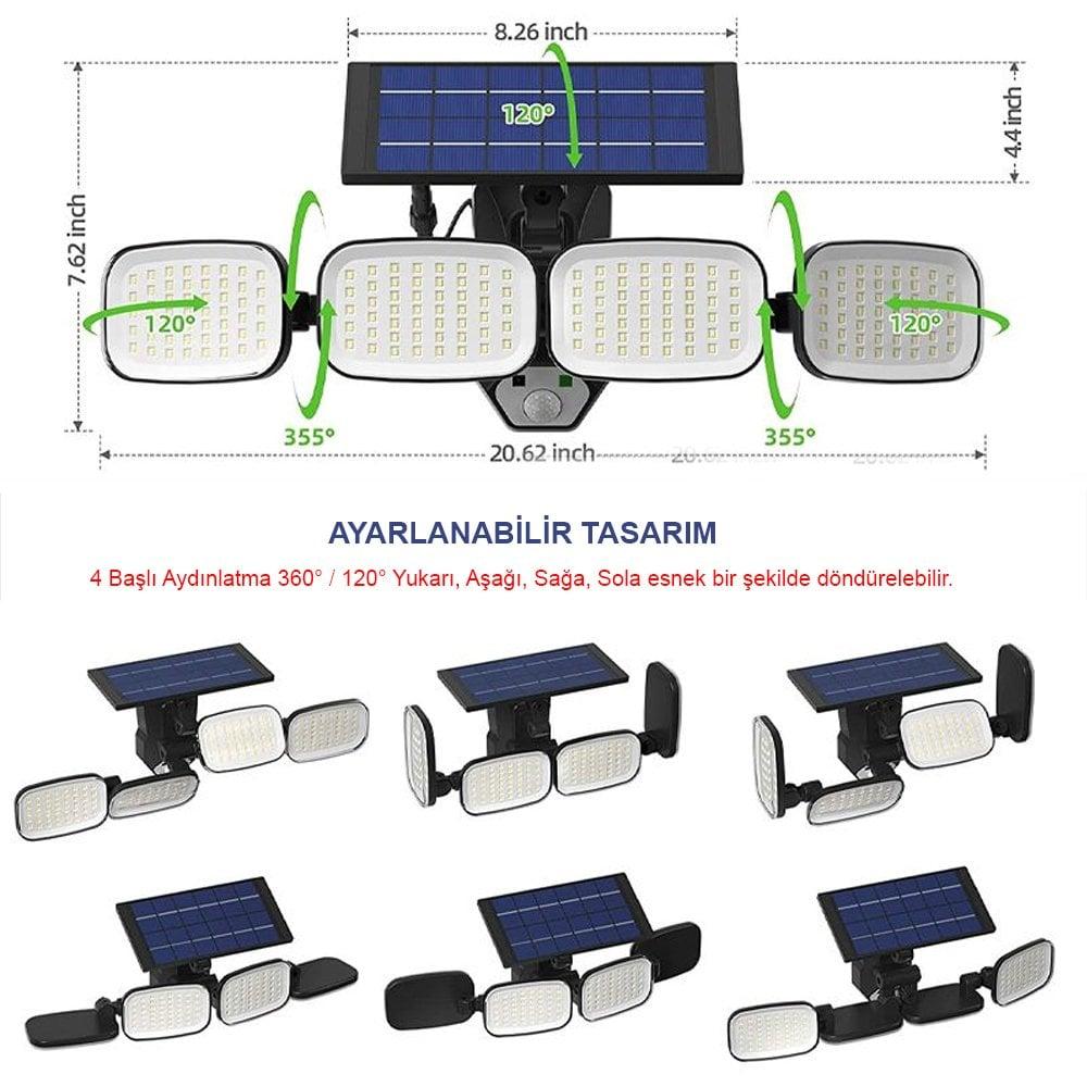 Powermaster 6 Volt - 3 Watt Solar Panelli Hareket Sensörlü 200 SMD Ledli Lamba PM-8048