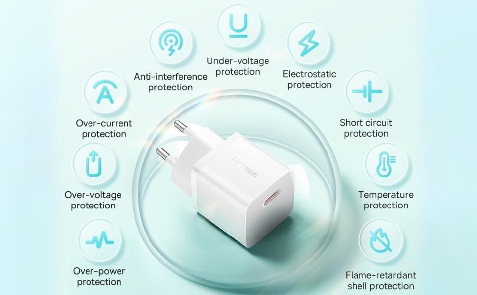 Baseus USB + USB-C Cep Telefonları ve Dizüstü Bilgisayarlar için Duvar Şarj Cihazı (Mor, 20W GaN 1C)