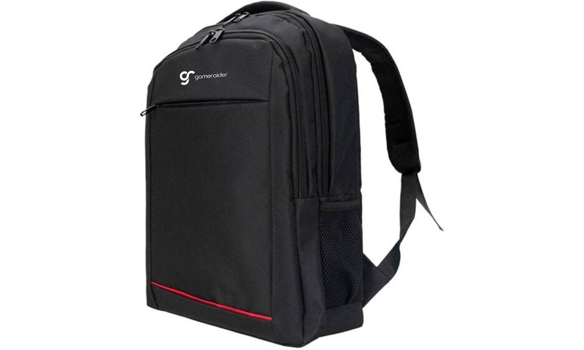 Gamerider marka siyah sırt çantası, ergonomik tasarım, çoklu bölmeler ve dayanıklı malzeme ile gaming ve günlük kullanım için ideal.