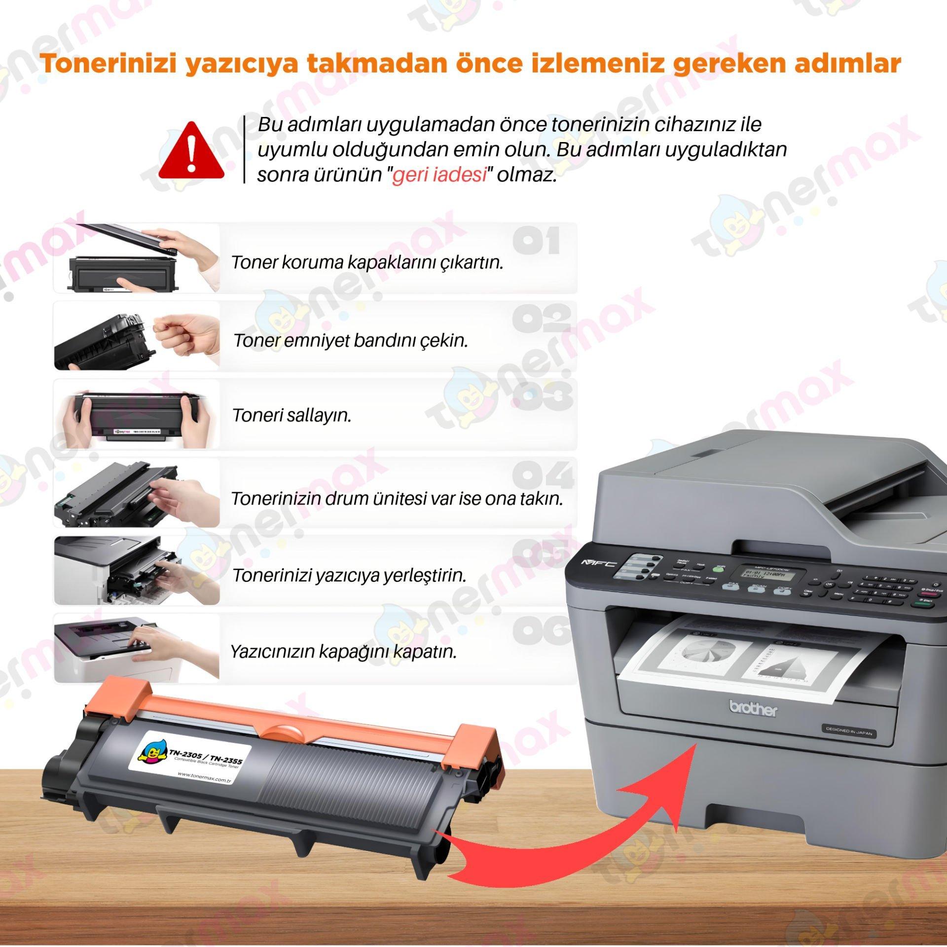 Brother TN-2355 Muadil Toner / DCP-L2500 / DCP-L2520 / DCP-L2540 / HL-L2300 / HL-L2340 / HL-L2360 / HL-L2365 / MFC-L2700 / MFC-L2720 / MFC-L2740