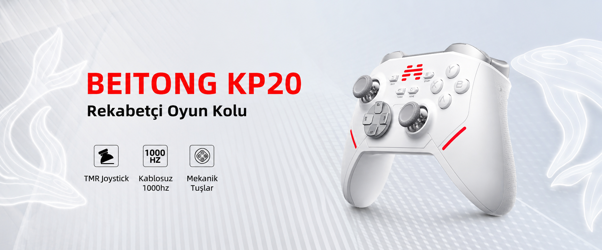 BEITONG KP20 TMR Kablosuz Beyaz Gamepad (2.4G, Bluetooth, Kablolu)