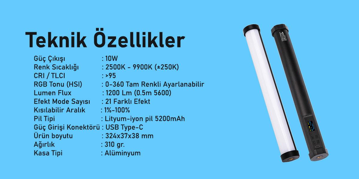 Gdx TB-30 RGB Led Tüp Işık (Uzunluk: 30 cm)