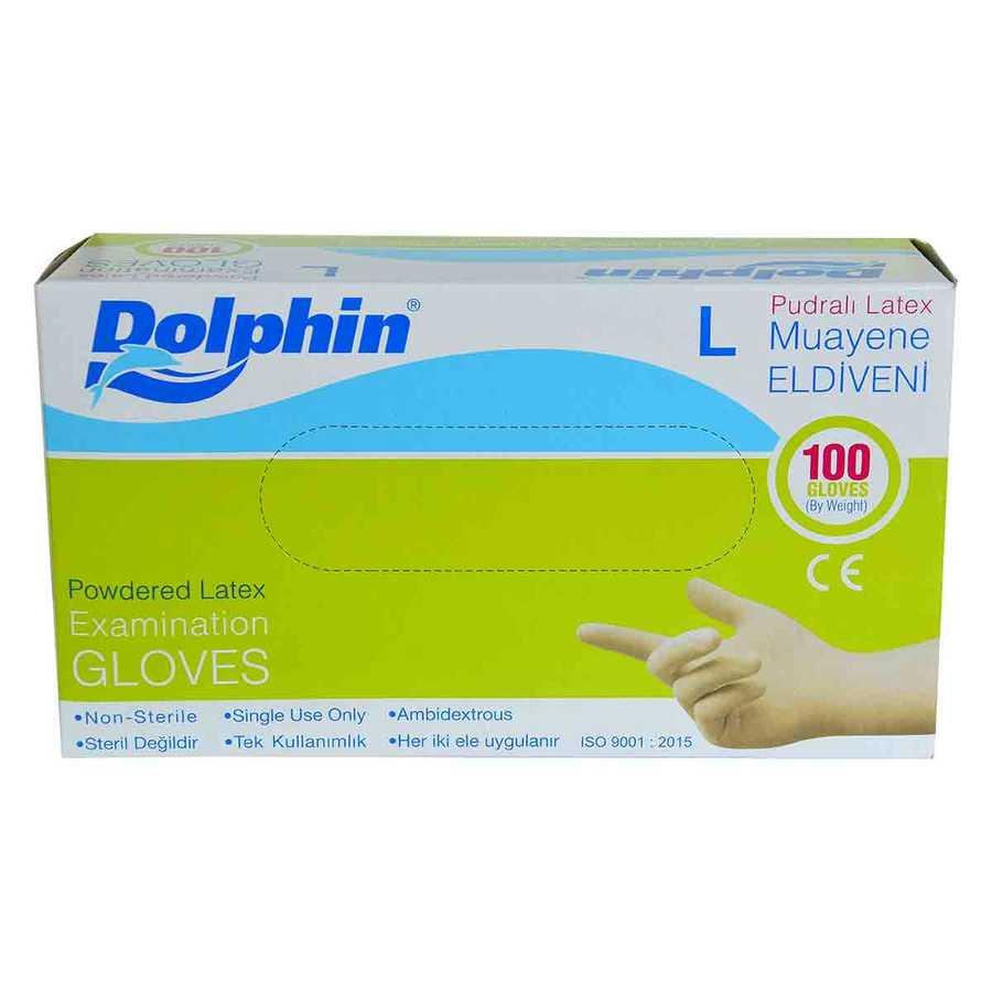 DOLPHİN LATEX MUAYENE ELDİVENİ BÜYÜK BOY (L) 100 LÜ PAKET