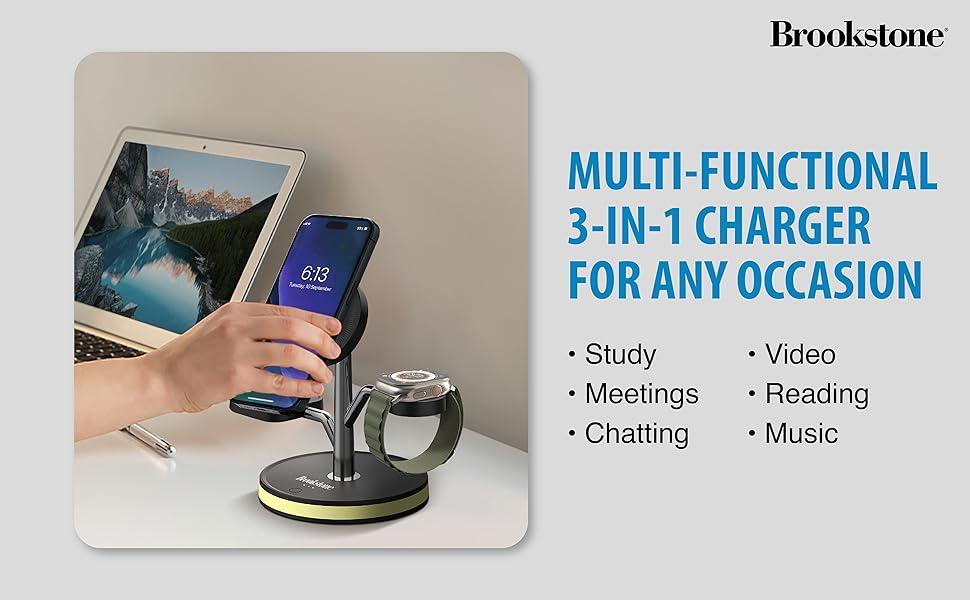 Brookstone 3'ü 1 Arada Magsfae Uyumlu Kablosuz Şarj Ağacı Çok Fonksiyonlu