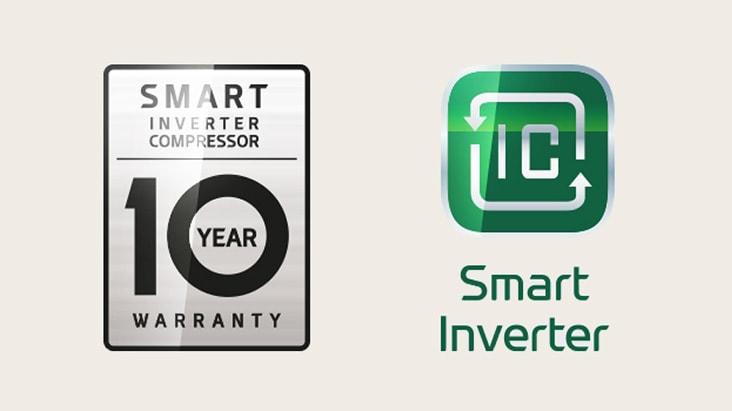 Akıllı inverter kompresörde **10 yıl garanti** görseli.