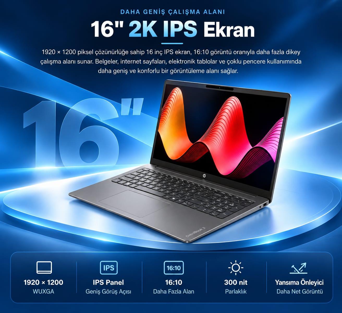HP OmniBook 3 16 inç 2K IPS ekran