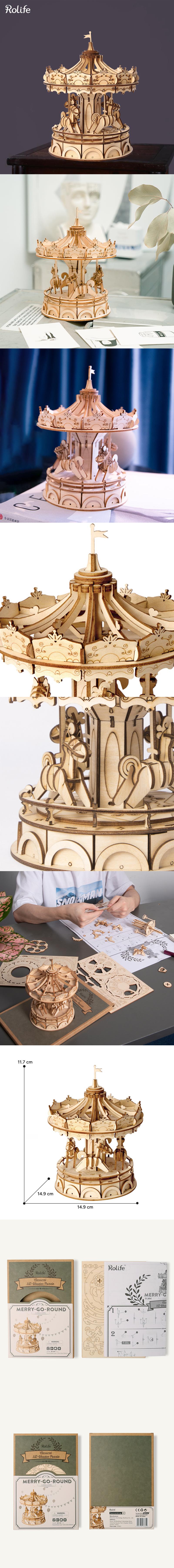 Rolife TG404 Atlı Karınca (Merry-Go-Round) DIY Minyatür Maket Model Seti Ahşap 3D Wooden Puzzle 3D Model Kit Detaylı Dekoratif Hobi Seti Ahşap Maket
