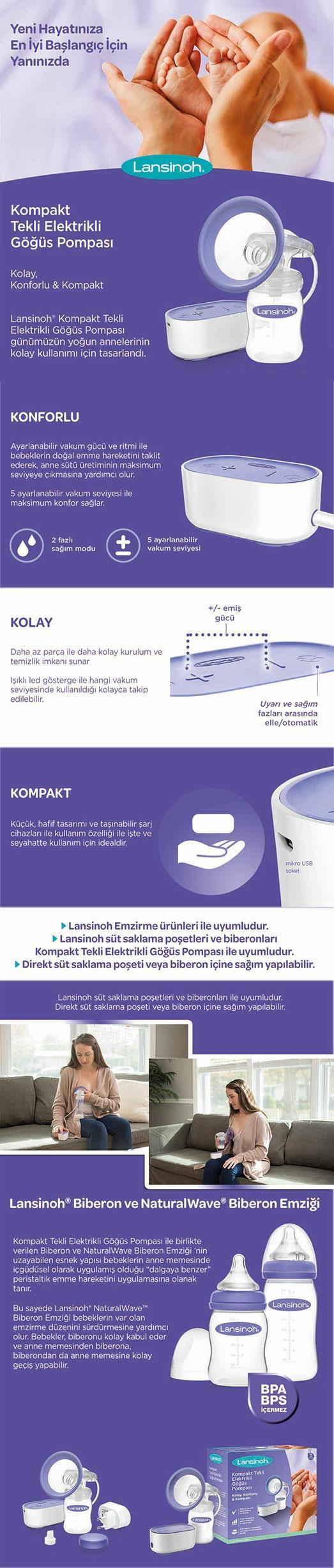 Lansinoh Kompakt Tekli Elektrikli Göğüs Pompası