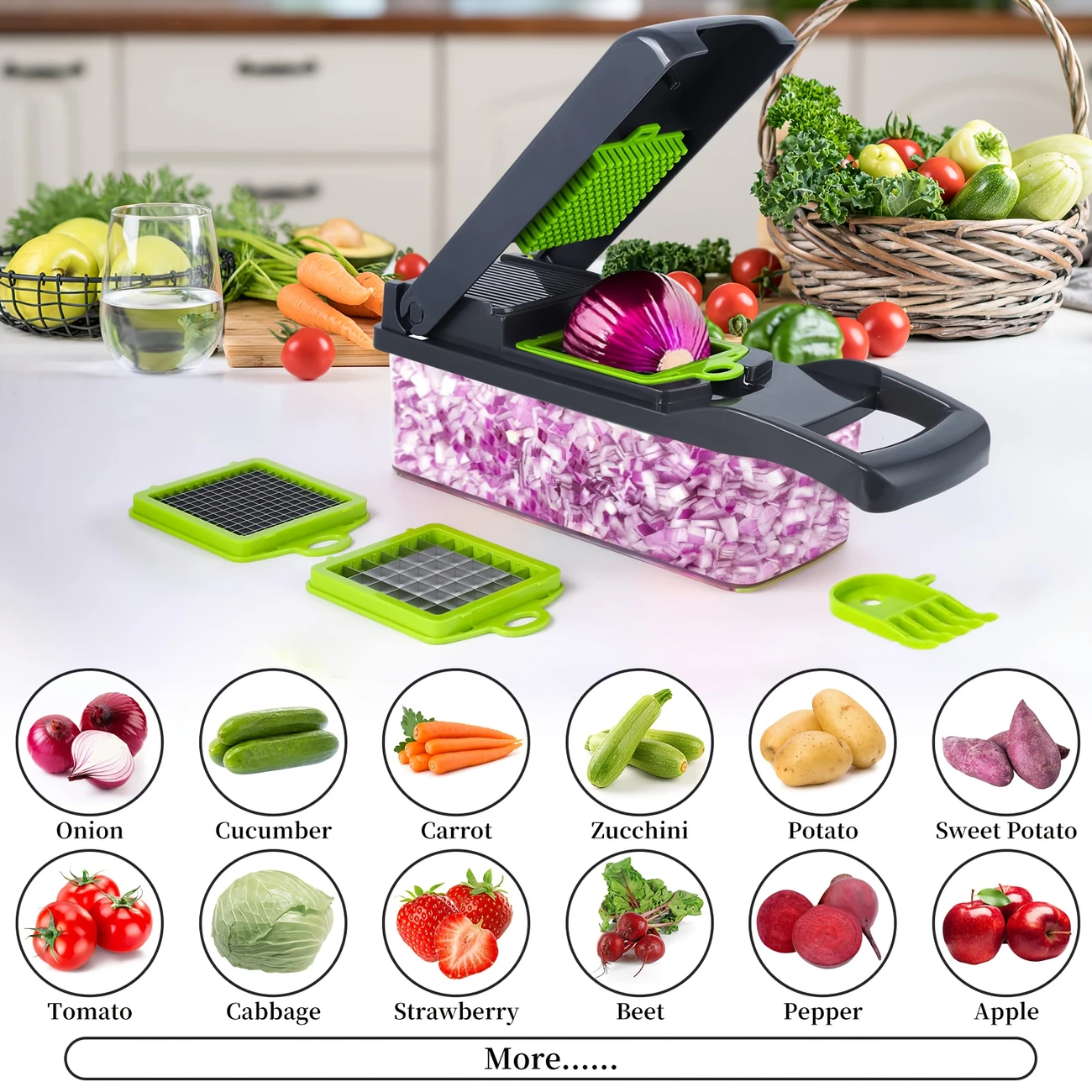 paslanmaz çelik bıçaklı sebze doğrayıcı, gıda doğrayıcı, soğan doğrayıcı, sebze dilimleyici ve spiralizer, kaplı sebze doğrayıcı, plastik ve paslanmaz çelikten yapılmış, mutfak aletleri, ev gereçleri, mutfak i̇çin ayrıntılar 3