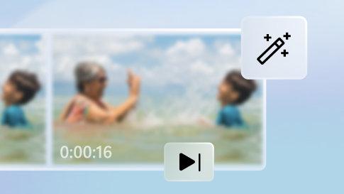 Açık mavi bir arka planda, üstte büyütülmüş düzenleme simgeleri ile görüntülenen bulanıklaştırılmış bir fotoğraf