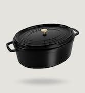 Toz dökme demir kızartma tavası/Cocotte, oval 33 cm, 6,7 l, optimum nemlendirme için aromalı ferahlatıcı fonksiyon.