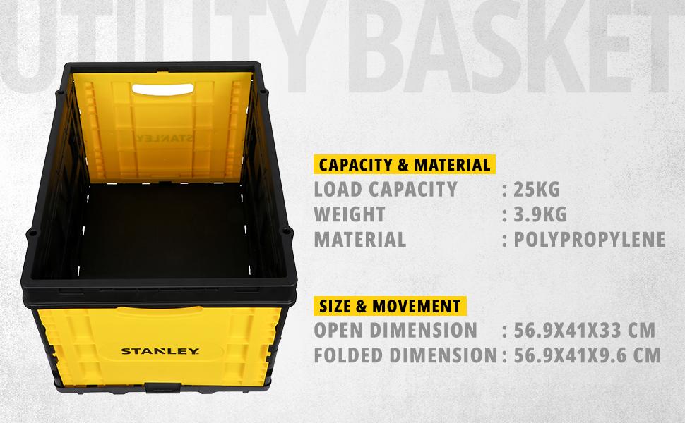 Stanley SXWT-FB533L-SP Katlanır Yardımcı Sepeti,25kg Yük Kapasitesi,ABS Kapak,Geri Çekilebilir Yerleştirme Pimleri