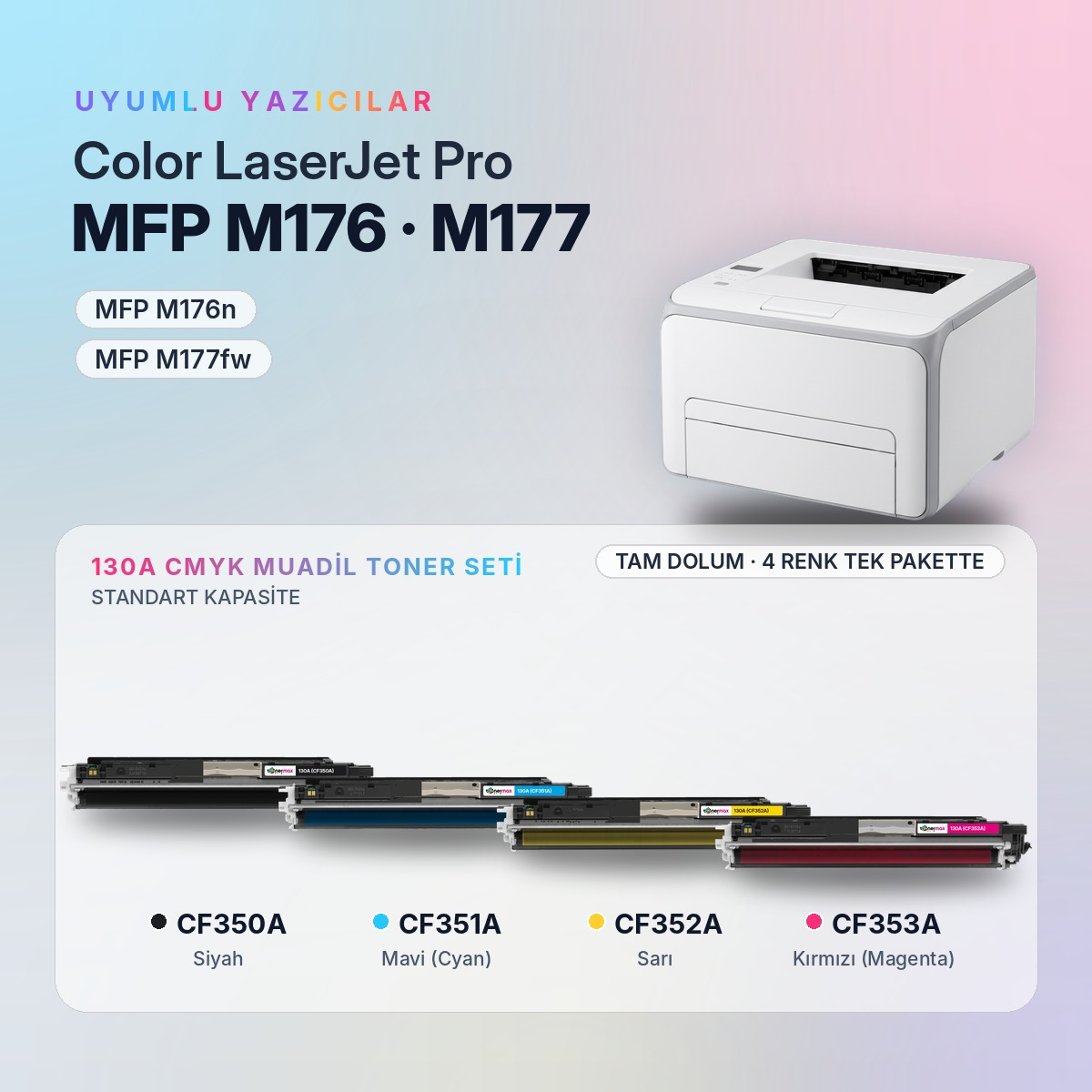 130A CMYK Muadil Toner Seti uyumlu yazıcı modelleri
