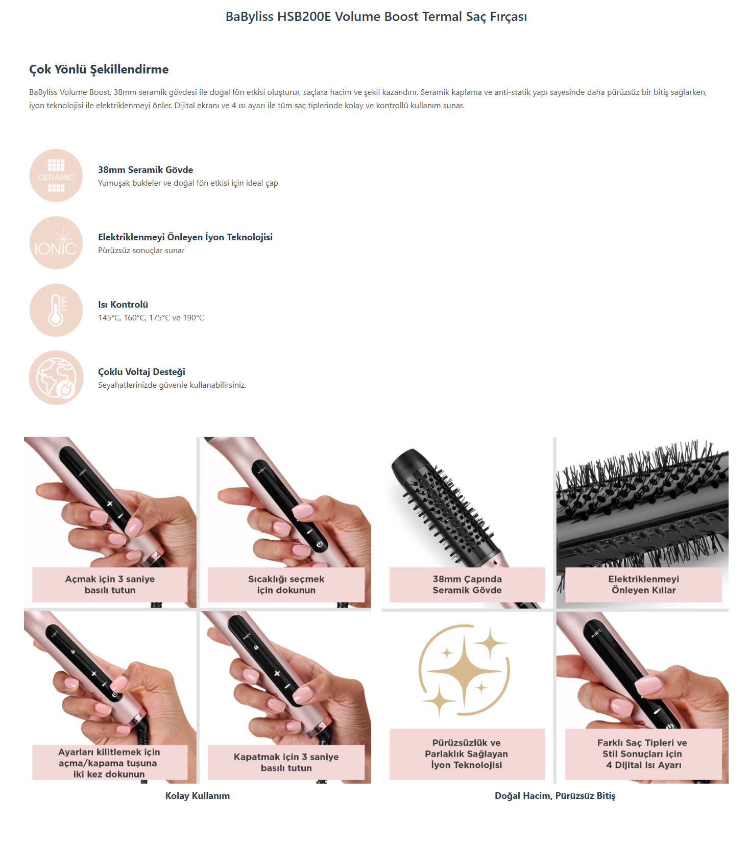 BaByliss HSB200E Volume Boost Termal Saç Fırçası