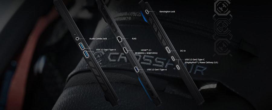 MSI CROSSHAIR A16 HX oyun laptopu detaylı bağlantı ve portlar görünümü, yüksek performanslı gaming cihazı.