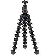 Kamera sabitlemesi için hareketli ayaklı ve küre başlıklı siyah esnek tripod. Önceki tripodlara benzer tasarım, ancak farklı bir açıdan gösterilmiştir.