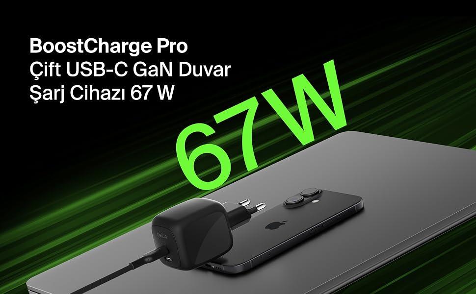 BoostCharge Pro 67W Cift UBC-C Gan Duvar Sarj Cihazi