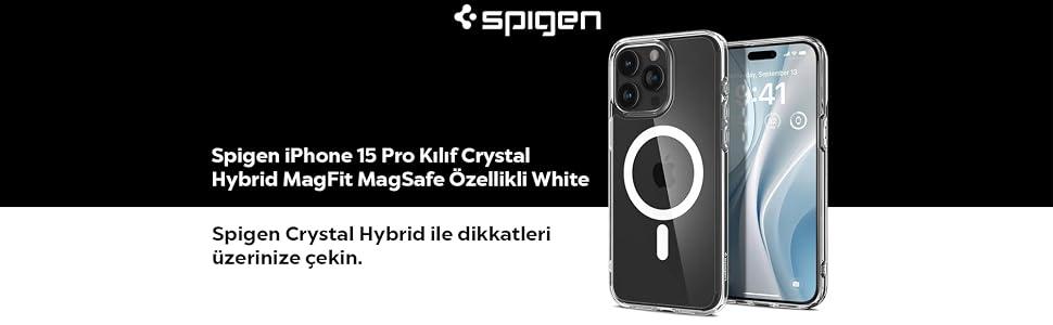 iPhone 15 Pro Kılıf crystal hybrid magfit magsafe özellikli white