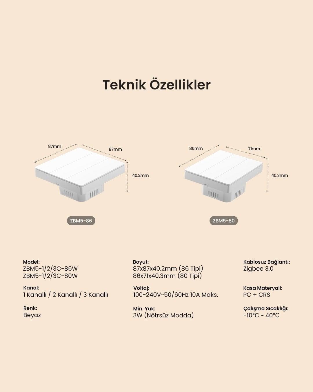 ZBM5-2c-86w ZigBee Akıllı Duvar Anahtarı Nötr ve Nötrsüz Uyumlu