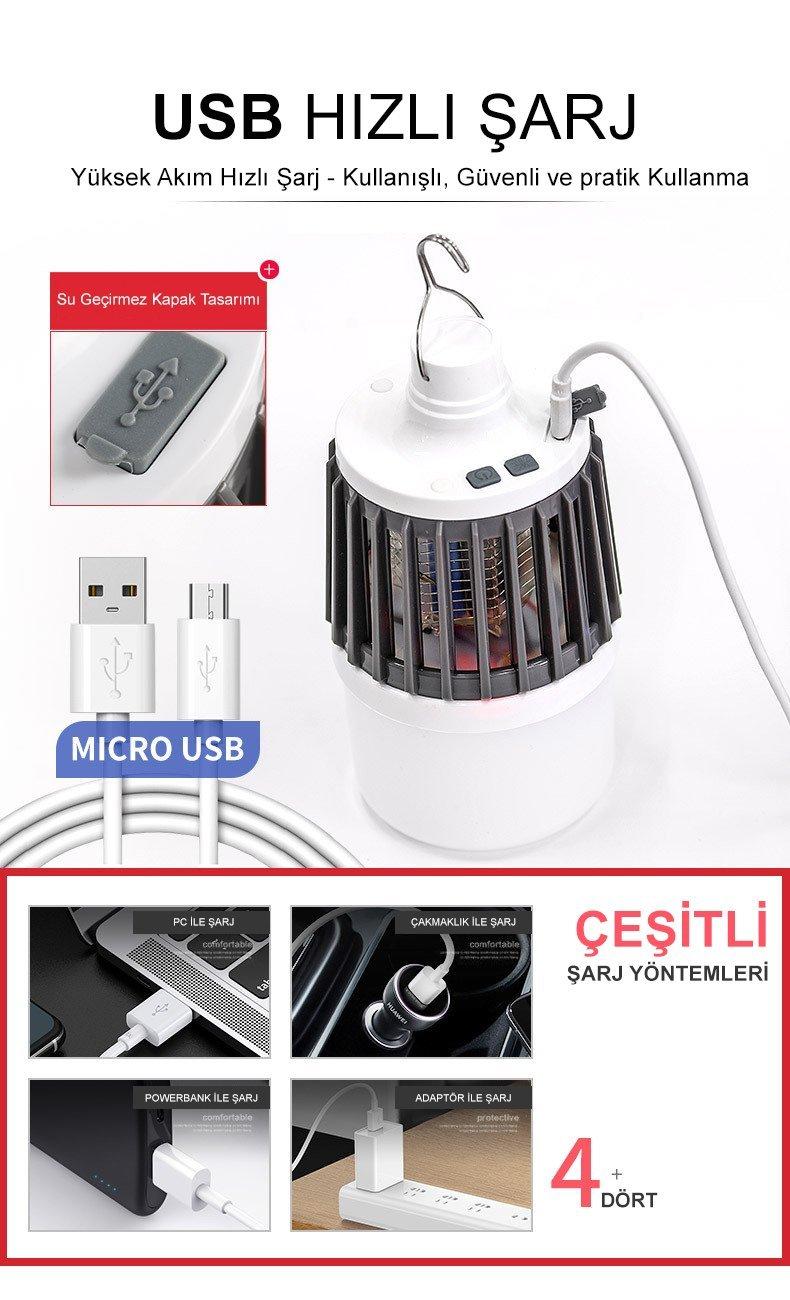 Powermaster MX-858 USB'li Sinek Öldürücü Özellikli 3 Modlu Şarjlı Kamp Feneri