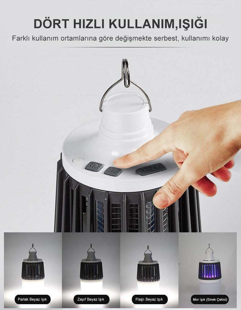 Powermaster MX-858 USB'li Sinek Öldürücü Özellikli 3 Modlu Şarjlı Kamp Feneri