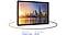 The screen of a horizontally placed Galaxy Tab A11+ is filled with a city view seen from across a body of water. On the left side, daytime is shown with the sun rising; on the right, eveningtime is shown with a dimmer blue sky and lit buildings. A bottom label reads: 'Battery Capacity 7040 mAh' and 'Super Fast Charging 25 W'.
