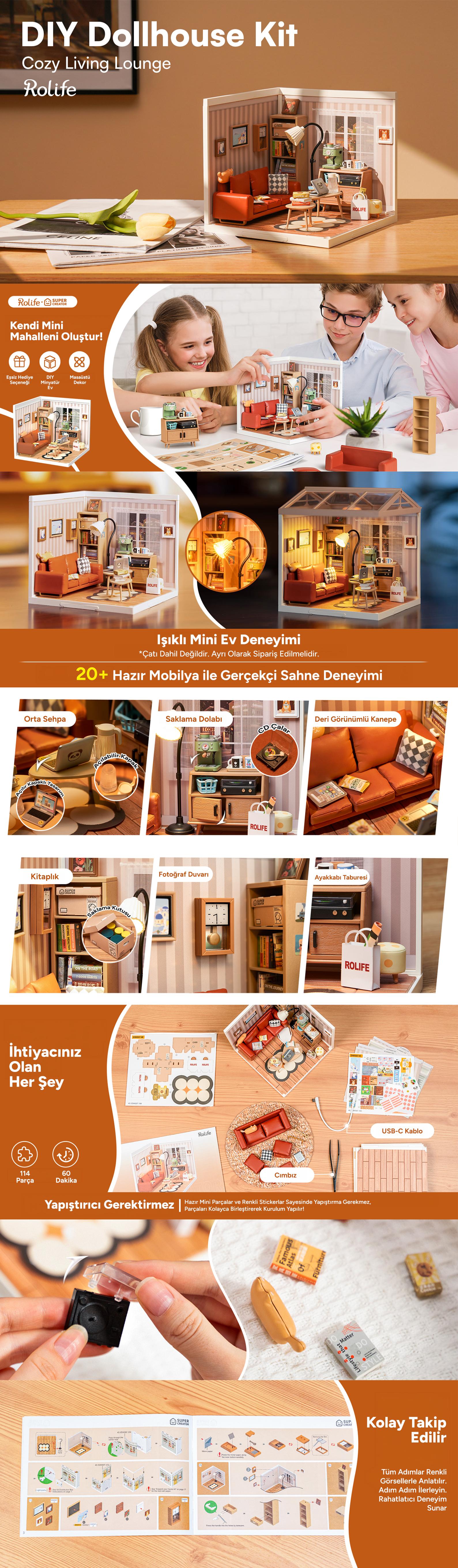 Rolife DW007 Cozy Living Lounge DIY Miniature House