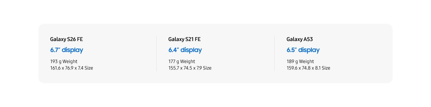 Galaxy S26 FE ekran ve boyutlar