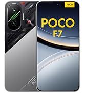 Metin "POCO F7" yazılır. Arka panelde parlak çapraz tasarıma ve sol üst köşede üçlü kamera ayarına sahip siyah akıllı telefon.