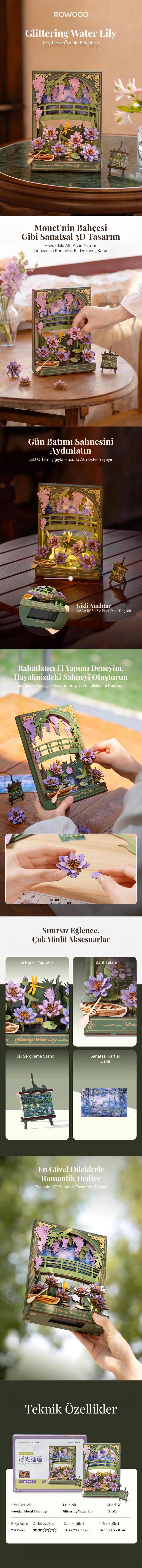 Rowood TH001 Glittering Water Lily 3D Wooden Puzzle