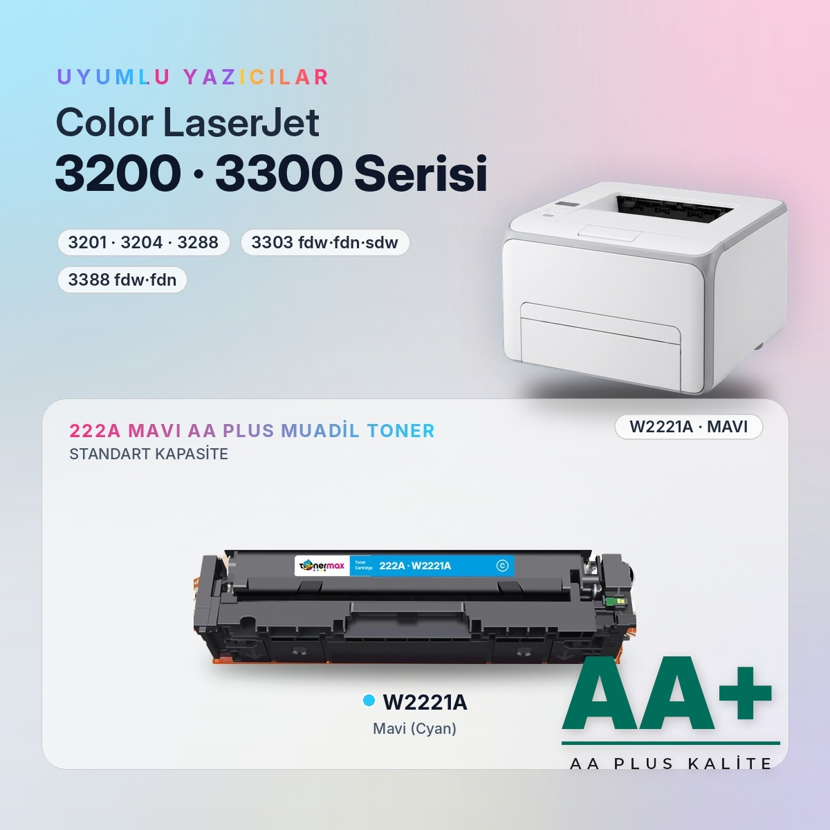 W2221A Mavi Muadil Toner uyumlu yazıcı modelleri