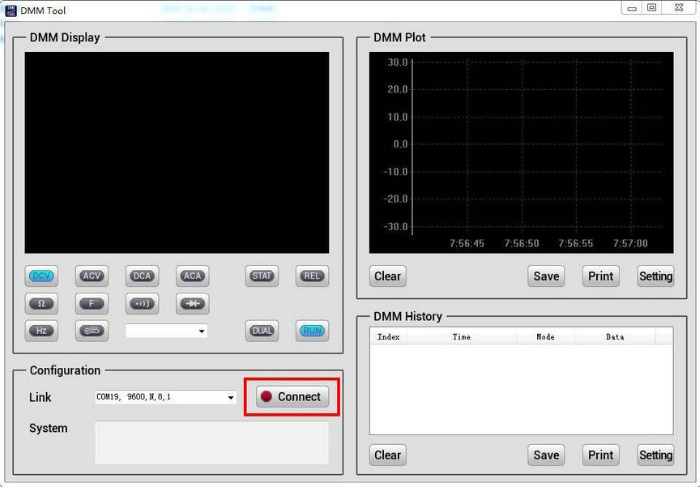 Victor 8045 DMM Tool uygulamasında Connect bağlantı düğmesi