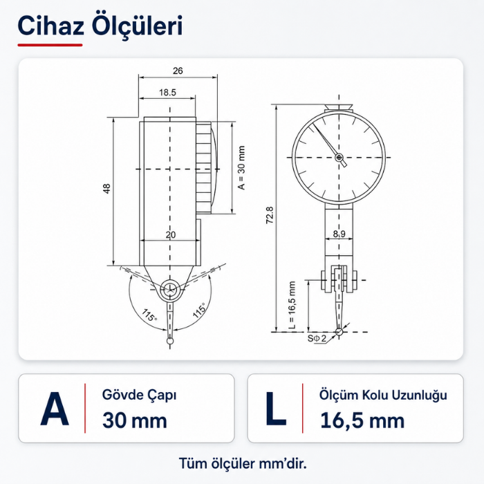 Dasqua 5221-1129-A salgı komparatörü ölçüleri