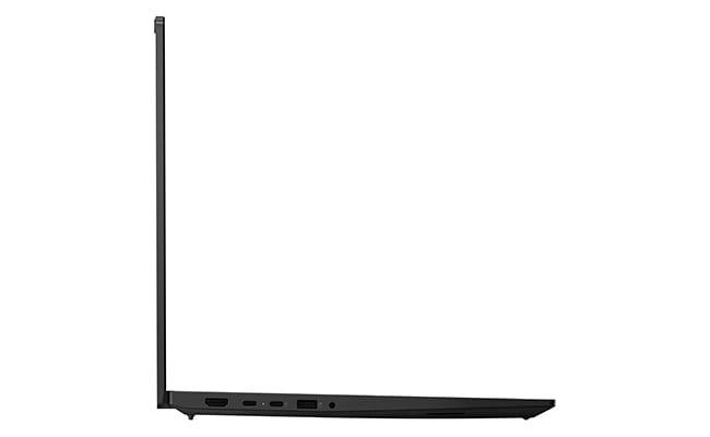 Lenovo ThinkPad E16 Gen 3 (16" Intel) dizüstü bilgisayarın sol yandan görünümü, sorunsuz performans için sorunsuz çevresel bağlantı ve eşleştirme sağlayan çok yönlü bağlantı noktalarına sahiptir.