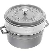 STAUB dökme demir kızartma tavası/Cocotte, buhar eklentili, yuvarlak 26 cm, 5,2 l, mat siyah emayeli...