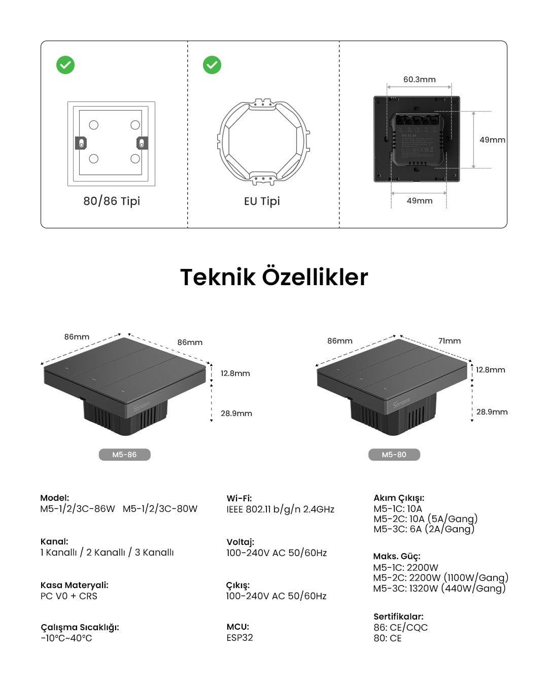 SONOFF M5 Matter Koyu Gri Akıllı Duvar Anahtarı