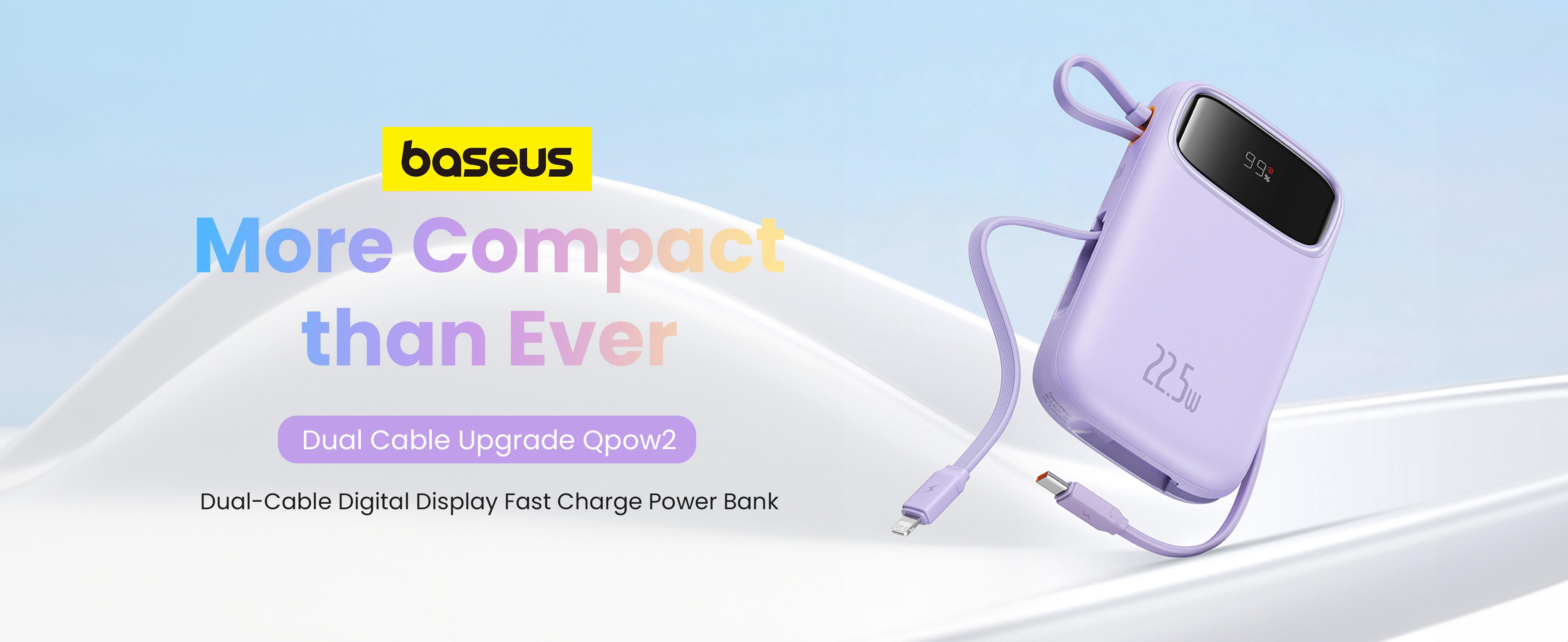 Baseus QPow2 20000mAh Digital Display Fast Charge Power Bank 22.5W With Built-in Dual-Cable Lightning And Type-C - White